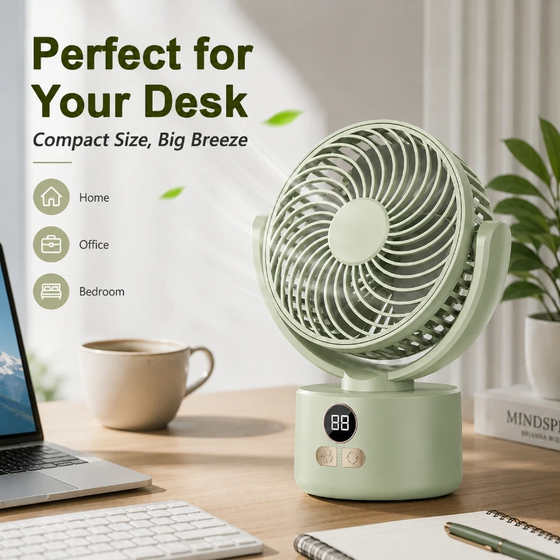 White Household Table Fan 3 Level Wind Speed Silent Motor 3D Air Circulation Battery Powered Fan Indoor Scene Cooling Supply