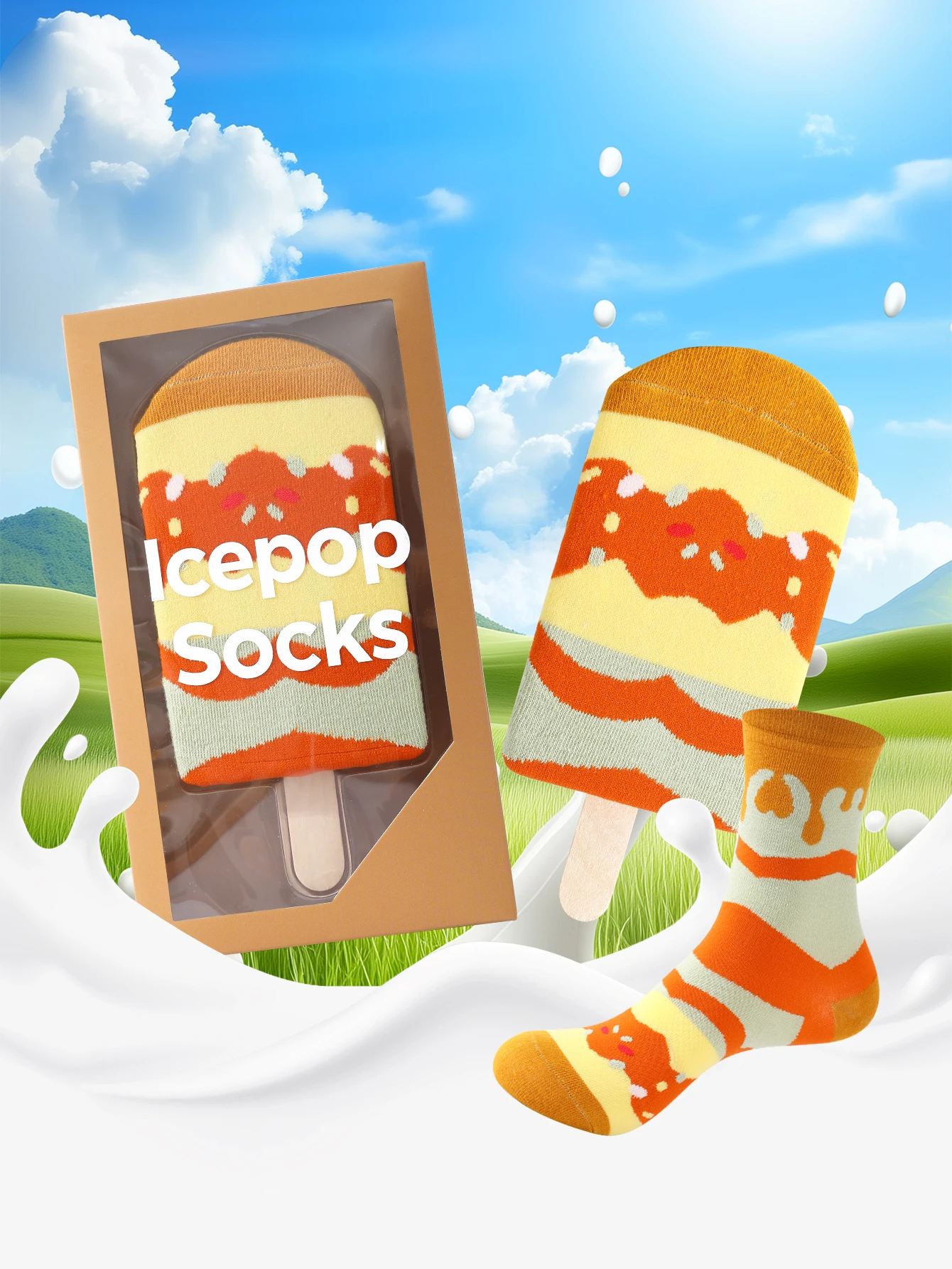 

1 pair of mid-calf unisex socks in a novelty ice cream design, a unique and interesting festive gift.