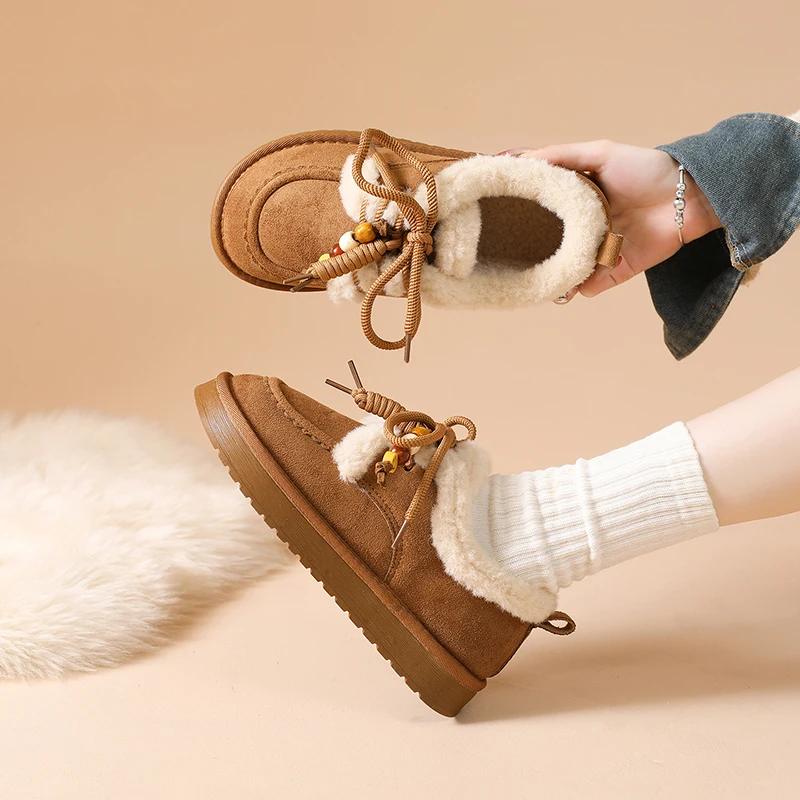 حذاء بدون كعب بنعل سميك بتصميم جديد لخريف وشتاء 2025، حذاء نسائي قطني غير رسمي مبطن سميك ودافئ أحذية نسائية #3