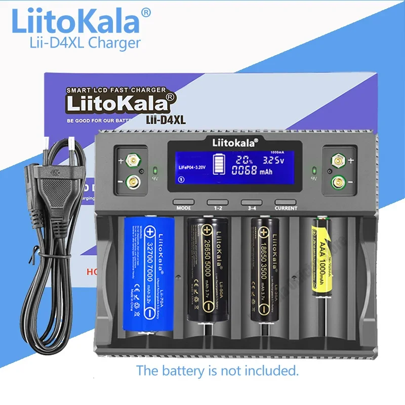 LiitoKala Lii-D4XL 21700 Battery Charger For 18650 18350 26650 16340 14500 3.7v 1.2V 3.2V Ni-MH/Cd,AA AAA SC D C battery charger