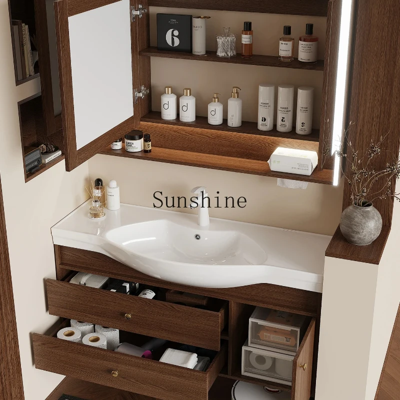 Narrow-sided ceramic integrated basin, antique bathroom, combined big belly basin is very narrow, washbasin cabinet
