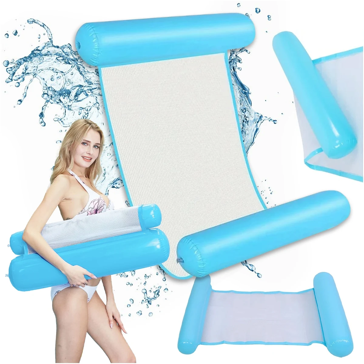 Hamac flottant pour piscine, transat gonflable bleu 110 x 80 cm, design moderne, pratique, fiable, compact, élégant, simple, polyvalent, solution de relaxation quotidienne pour la piscine, robuste et portable.