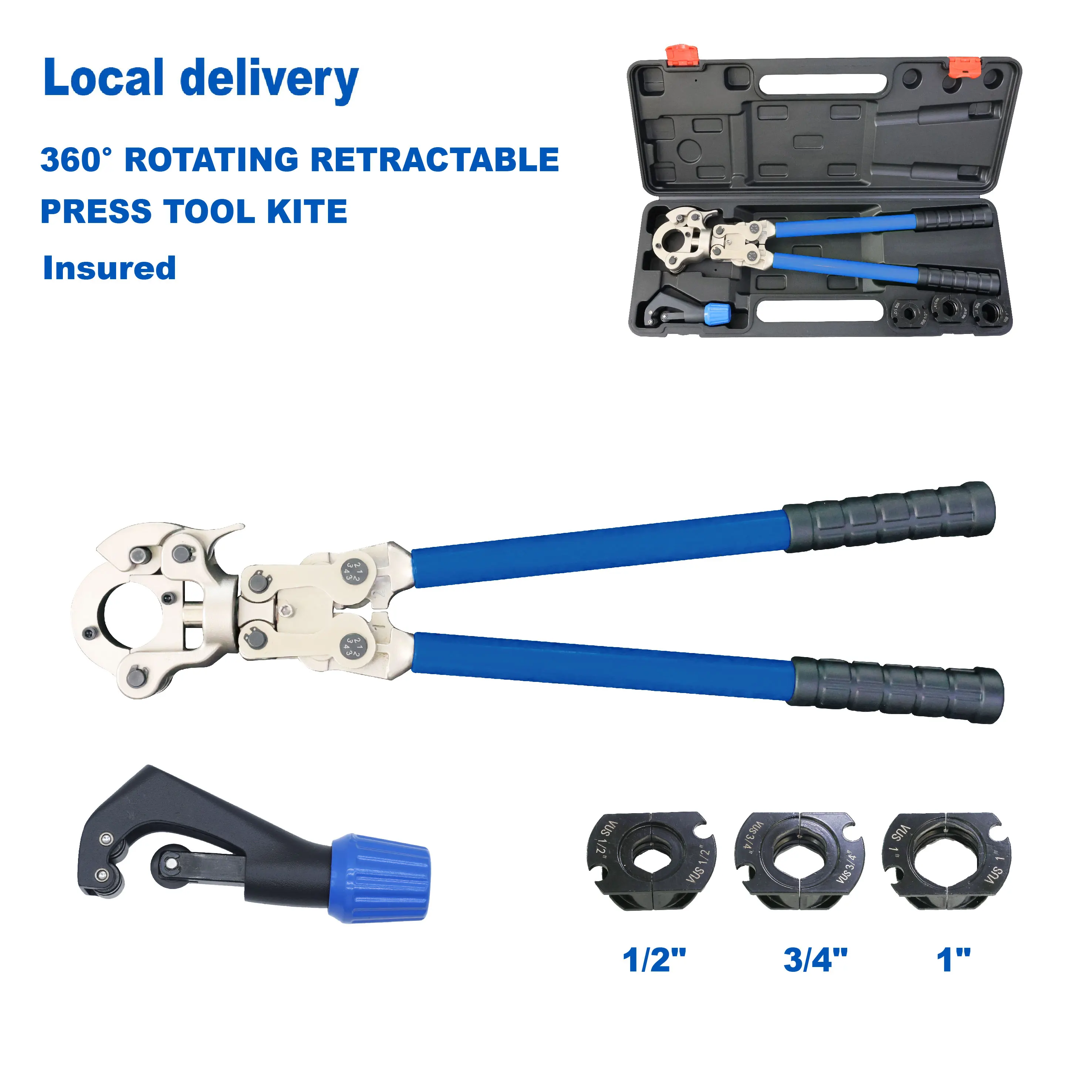 TIGER TEETH Durable 360° Rotating Retractable Press Tool Kit for Copper Pipe Fitting with 1/2