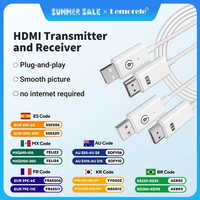 Lemorele Bezprzewodowy Nadajnik i Odbiornik HDMI 1080P Zestaw Przedłużacza HDMI 30M Bezprzewodowy Transceiver Wideo Dongle do Telewizora Kamery