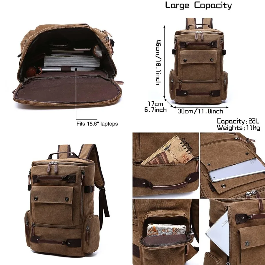 

Vintage Canvas Backpack Casual Travel Rucksack 15.6inch Laptop Daypacks Hiking Camping Backpack