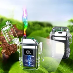 Waterproof And Windproof USB Rechargeable Dual Arc Plasma Pulse Lighter Flameless Battery Display Electric Lighter Men Gift 2024