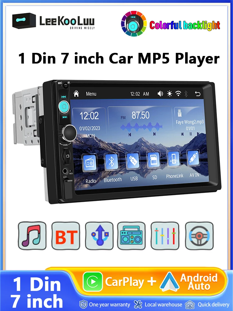 LeeKooLuu 7 "Autoradio 1 Din Draadloze Carplay Android Auto MP5 Multimedia Speler Ondersteuning FM AUX Ingang Bluetooth MirrorLink - afbeelding 2