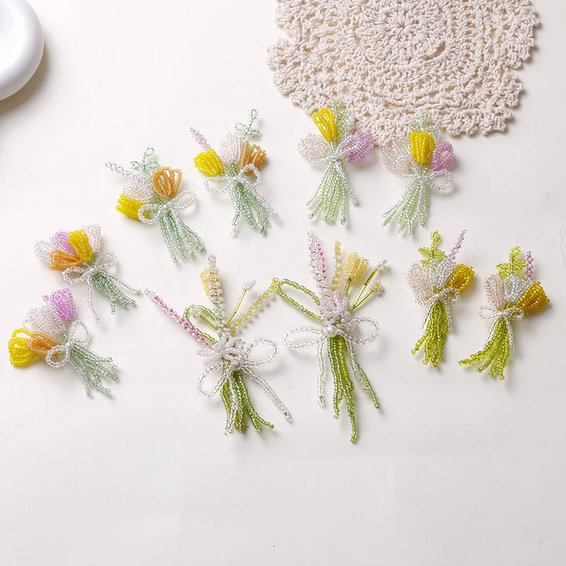 Clog Shoe Charms 1 Pc Ins Sweet Color Block Tulip Wheat Bouquet Handwoven Beaded Clear Jelly Resin Korean Princess DIY Decor