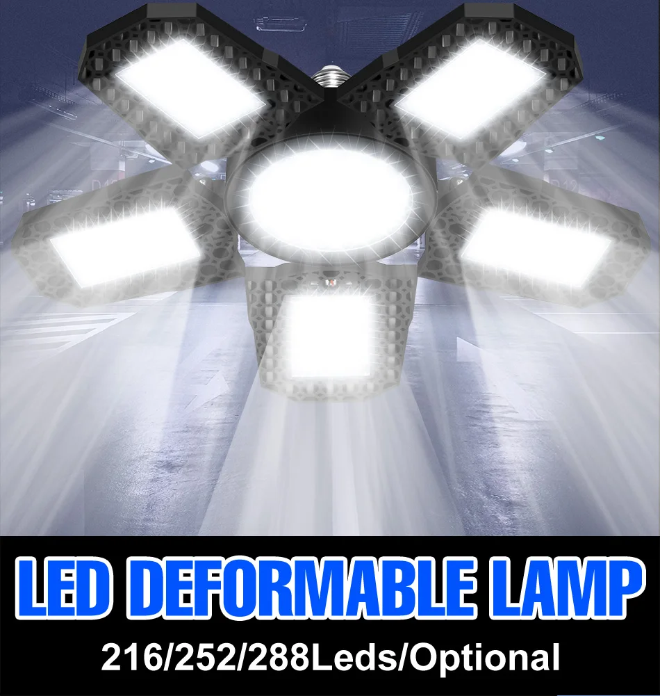 250W LED Bulb E27/E26 Lamp Garage Light AC 220V Folding Deformable High Bay Lamp 110V Spotlight Home Warehouse Workshop Basement