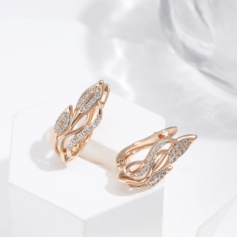 Kinel Vintage Hollow Flower Earrings 585 Gold Color Boho Ethnic Wedding Cilp Earrings for Women Elegant Fashion Jewelry Gift