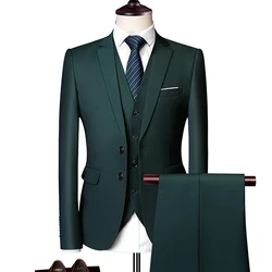 (Jacket + Vest + Pants)Three Piece Set Men Blazers Slim Fit Set Suits Solid Business Casual Formal Dress Groom Tuxedo Wedding