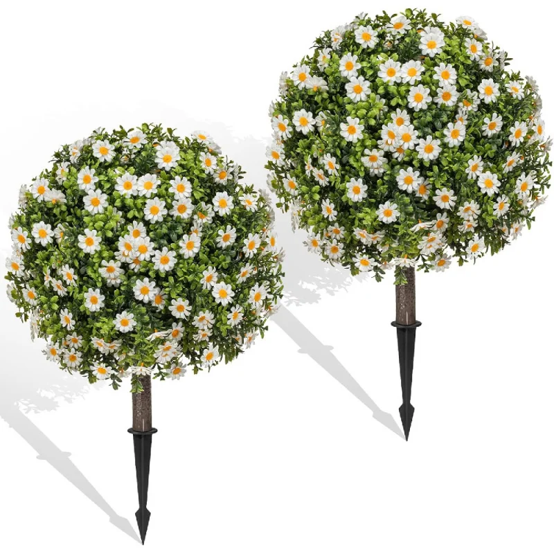 

Artificial Topiary Ball with Ground Spike Set of 2, Faux Boxwoods for Outdoor Planters, UV Resistant Artificial Outdoor Plants