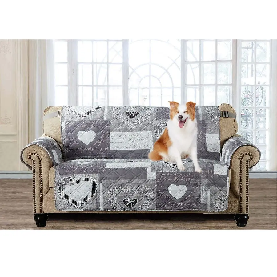 

Чехол для дивана Sunshine Grey Heart Love в стиле пэчворк, стеганый чехол для дивана-софа увеличенного размера, ширина 54 дюйма, нескользящий, для защиты мебели