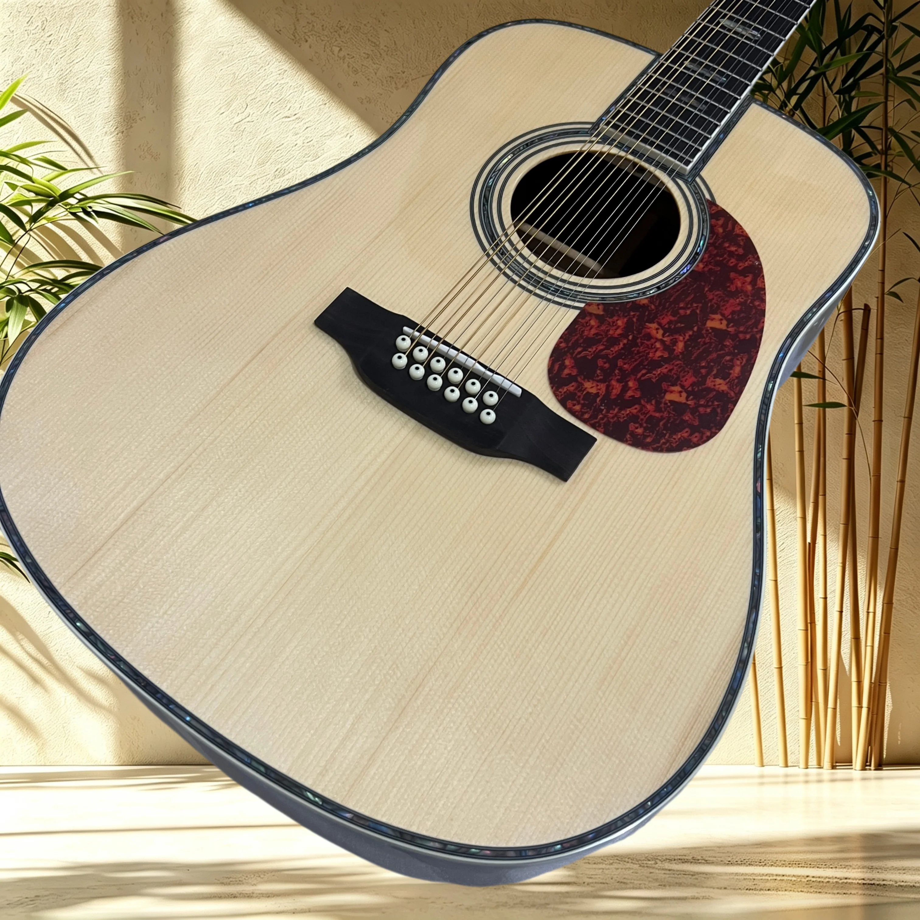 D45 12‑String Solid Acoustic Guitar Spruce Top Rosewood Back Sides Tortoise Pickguard Shell Inlay Binding Folk Pop Singing Gift