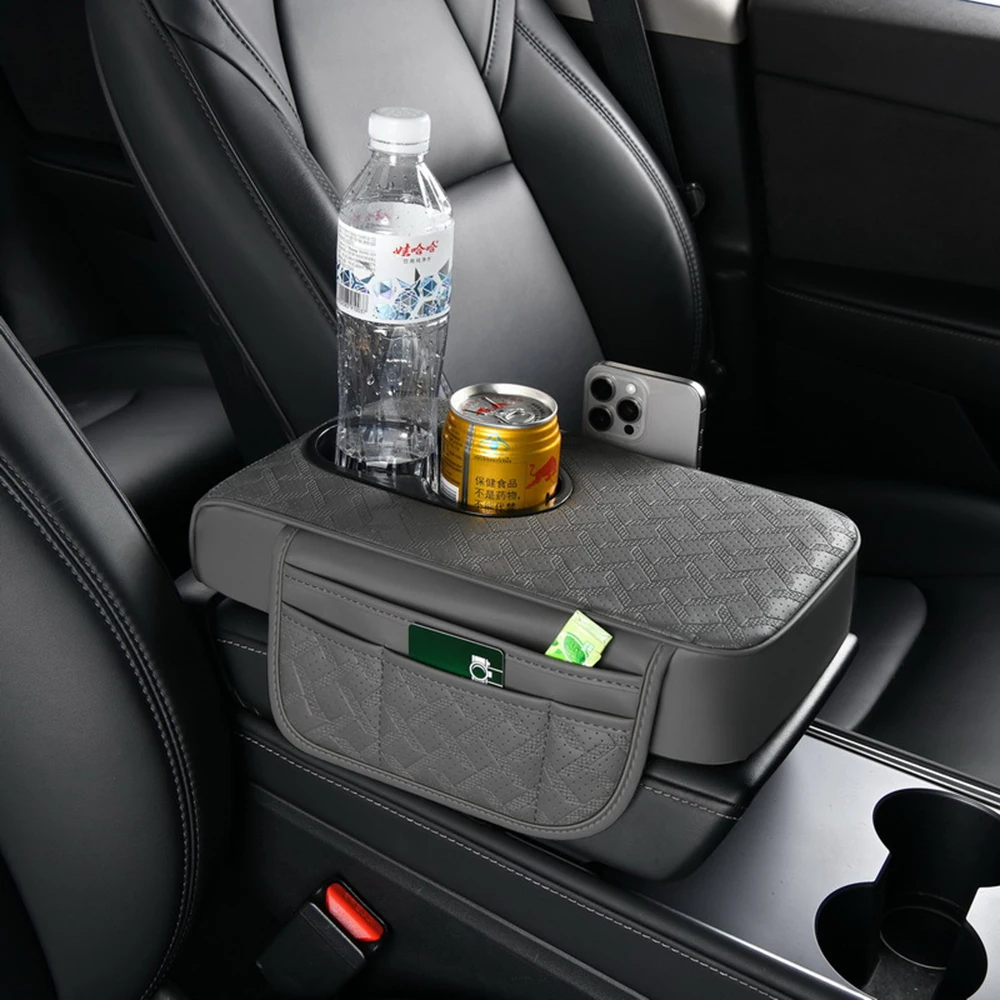 Car Armrest Pad Multifunctional Organizer Universal Console Storage with Cup Holders Tissue Box Stowing