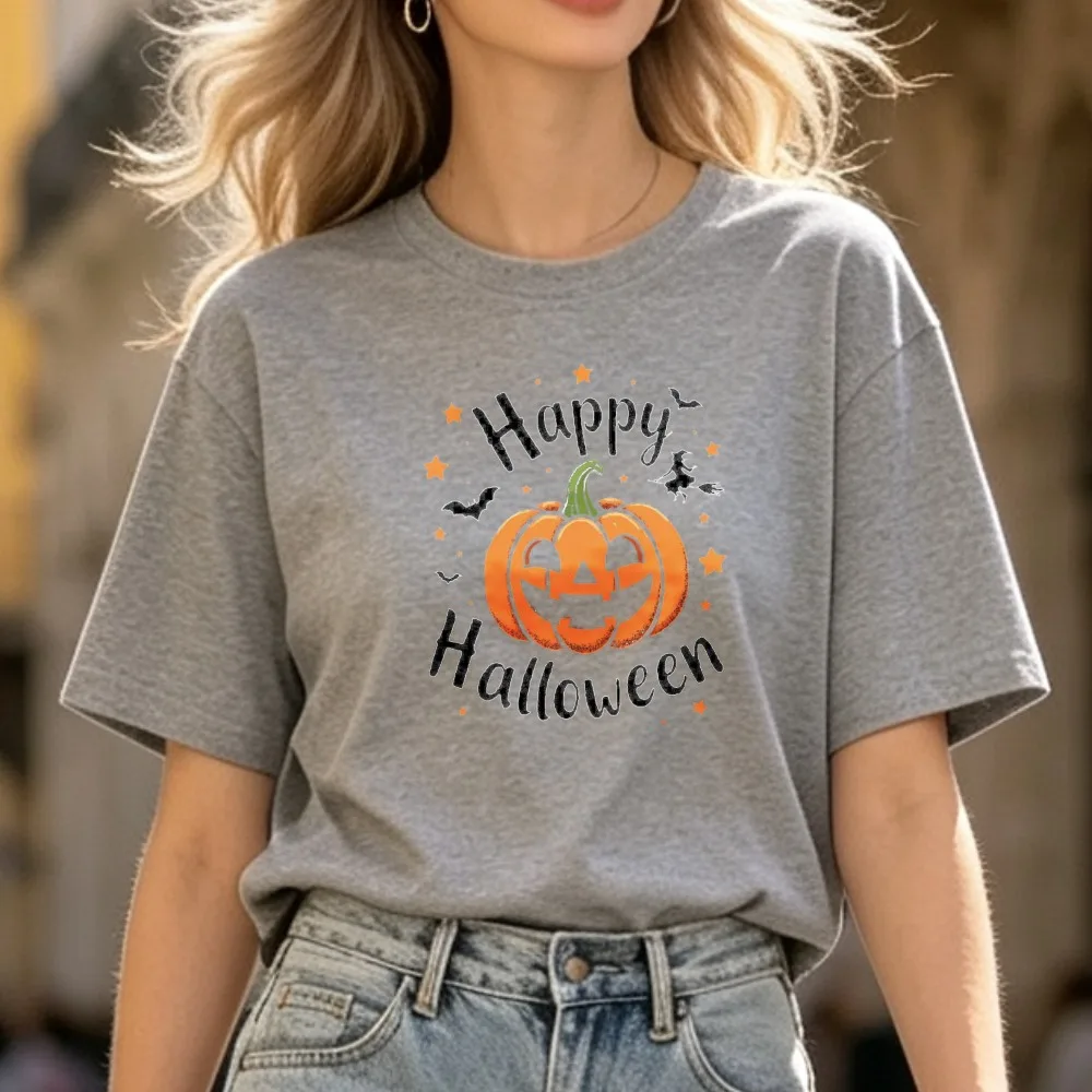 Happy Halloween Pumpkin Graphic Tshirt Jack Lantern Witch Bat Star Print Short Sleeve Tee Halloween Party Crew Neck Casual Tops