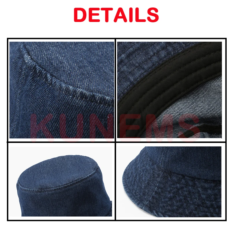 KUNEMS Custom Logo Embroidery Print Brand Washed Cotton bucket hat for Men and Women Design Jean Fishermans hat Unisex Wholesale