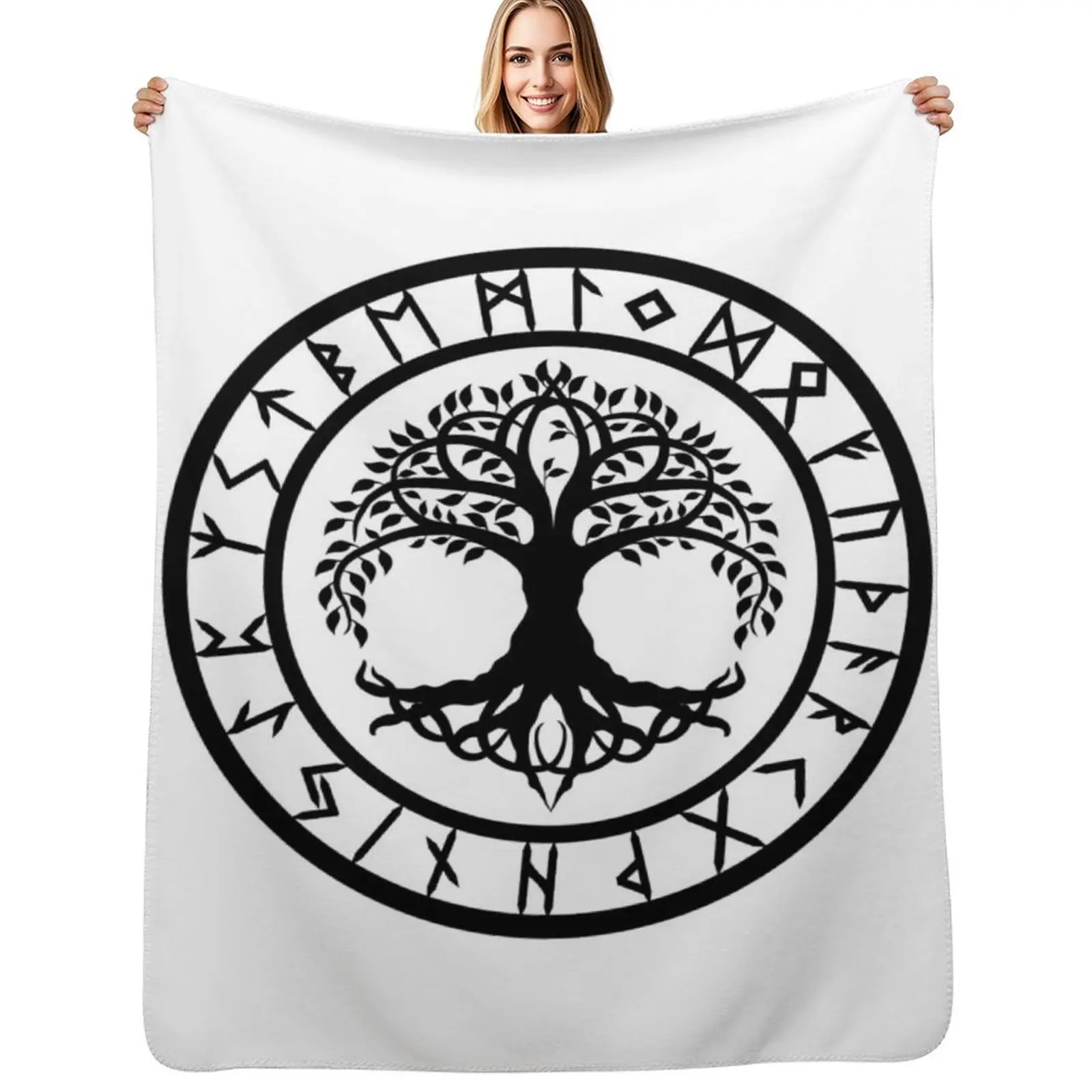 Yggdrasil /// Rune Circle (Variant I) Throw Blanket Cozy Warm Blanket for Bed Room Decor