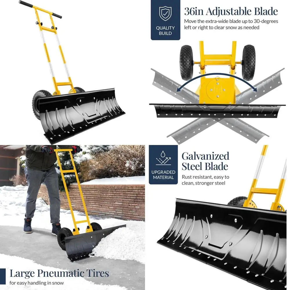

Снегоуборочная лопата 36 дюймов, усиленная, оцинкованная, с регулируемой рукояткой и колесами для эффективного удаления снега