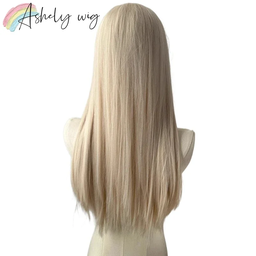 Blonde Wig for Women Long Straight Center Part Hair 24inch Synthetic Wigs Lace Front Wig for Daily Use Lolita Headband Wigs