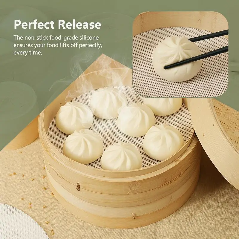 Round Silicone Steamer Liners 5Pcs Non-Stick Easy to Clean for Home Steam Cooking