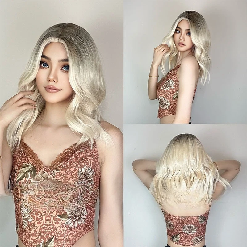 

Wig women gradually change platinum medium length curly hair European and American wind wearing natural fluffy full head wig