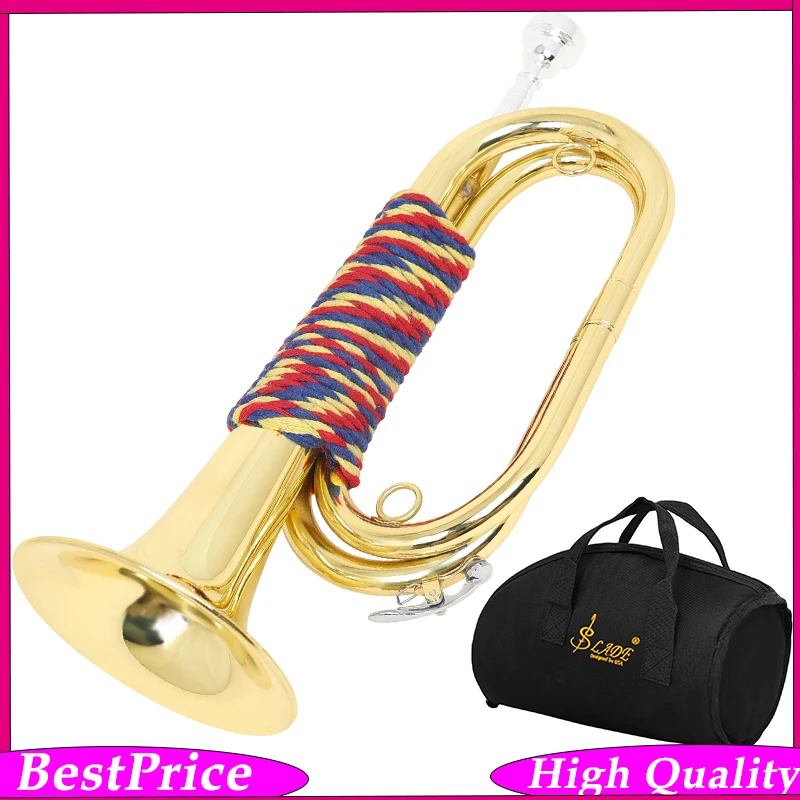 SLADE Bb Bugle Gold Lacquer Brass Military Bugle Includes Cloth Bag Mouthpiece Cap And Gloves Ideal for Ceremony And Training