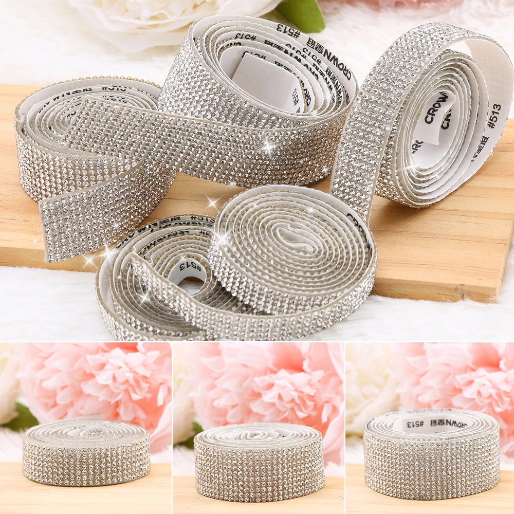 1 Yard Self-Adhesive Crystal Rhinestone Diamond Ribbon Trim Tape Sticker DIY Event Car Phone Decoration Arts Crafts