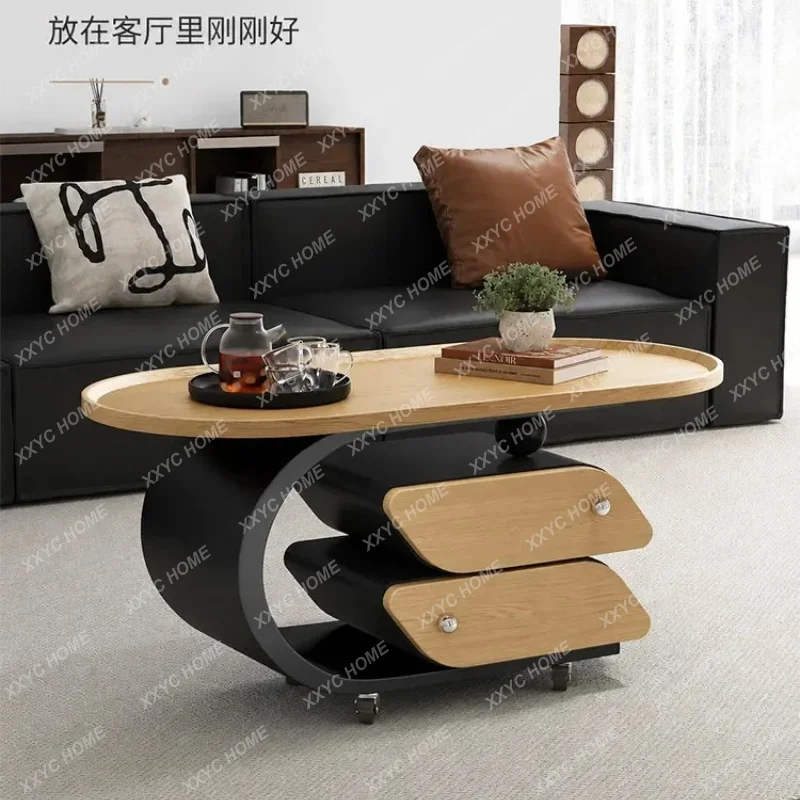 XXMedieval style movable solid wood coffee table modern simple oval sofa side table