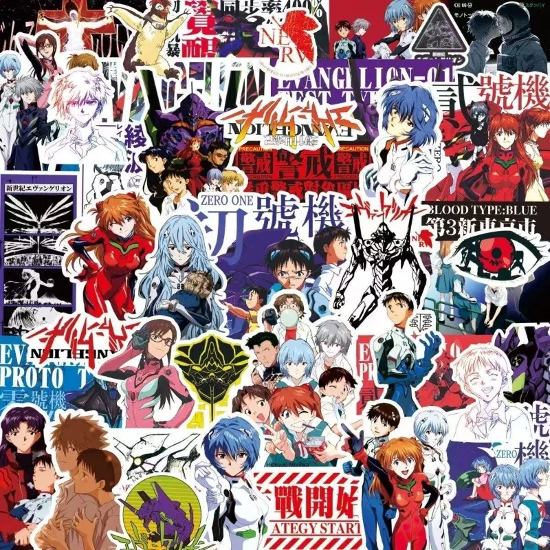 50 Stück Evangelion EVA Rei Asuka Aufkleber Anime Coole Cartoon-Sticker DIY Wasserflasche PVC Wasserdichte Skateboard-Aufkleber Spielzeug Geschenk