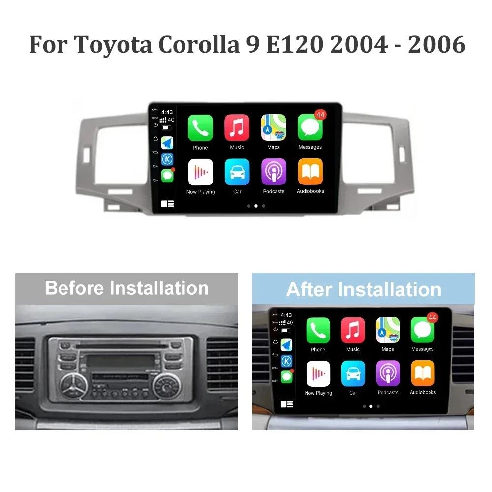 Auto Radio Multimedia Navigation 4G GPS Android 14 Wireless Carplay Stereo Car Screen For Toyota Corolla 9 E120 2004-2006 2 Din