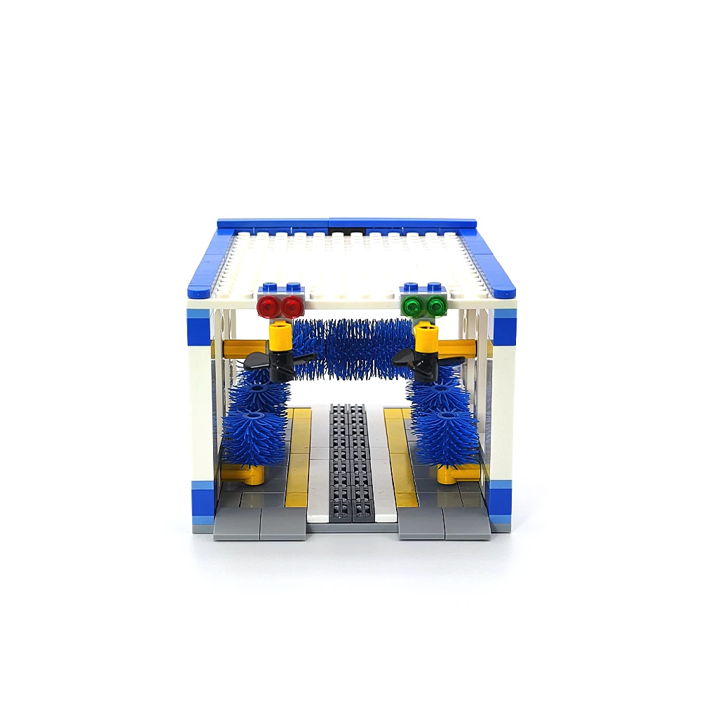 Building Block Car Wash Shop Toy Set, Urban Automatic Car Cleaning Service Station, MOC Urban Assembly Building Expansion