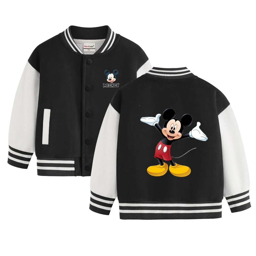 New Disney Kids Spring Mickey Mouse Jacket Minnie Cartoon Print for Boys and Girls 2-12 Years Old Baseball Uniform Casual Coat