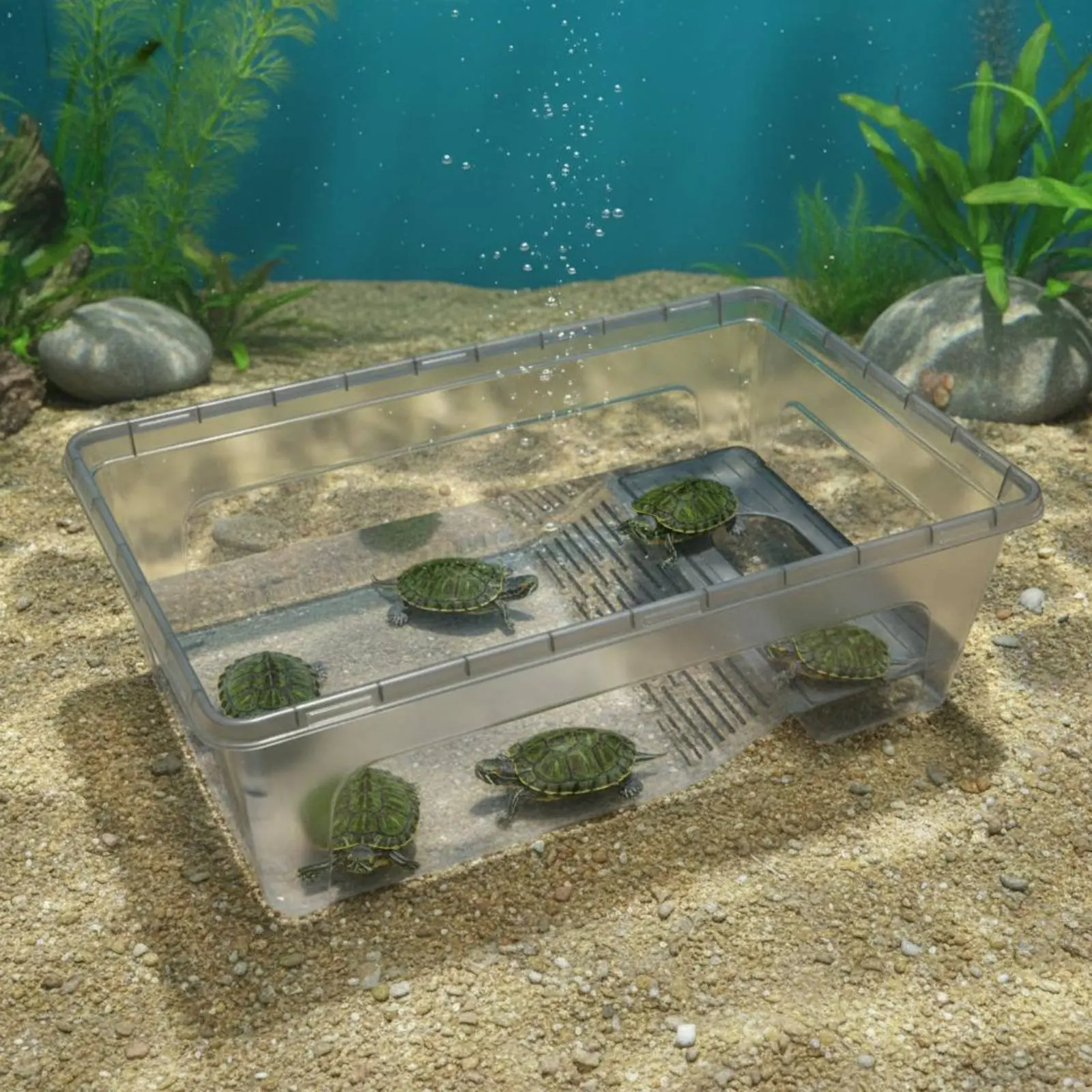 

Turtle Enclosure with Basking Deck Non-Slip Ramp Aquatic Turtle Breeding Box Amphibian Terrarium Multi-Functional Design