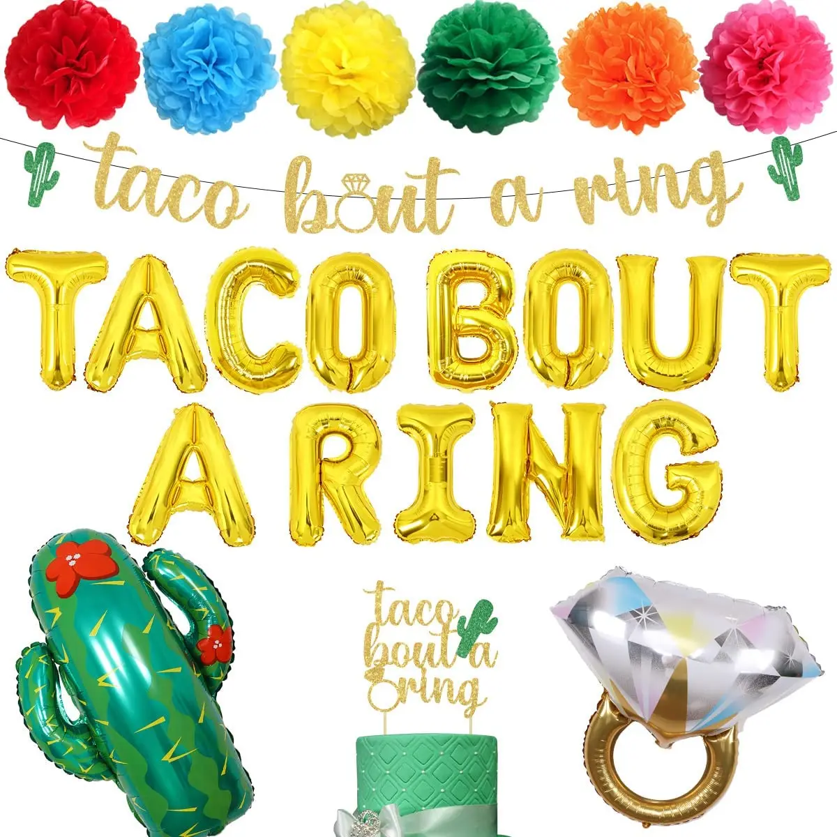 

Funmemoir Taco Bout A Ring Mexican Fiesta Bachelorette Party Decorations Cactus Diamond Ring Balloons Bridal Shower Party Decor