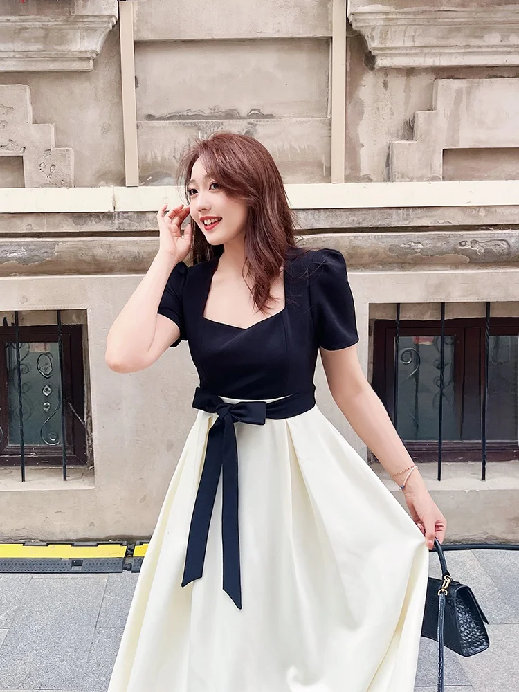 

plus Size Women's Summer New Sle Square Collar Dr Belly Cover Slimming A-Line Skirt High Waist Zipper ort Sve Long ...