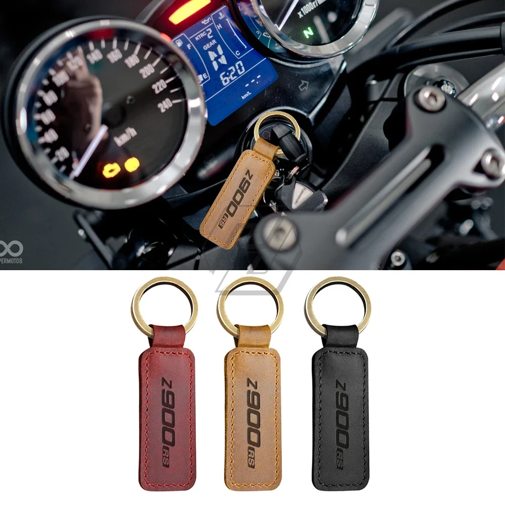 Motorcycle Keychain Real Cowhide Key Ring Case for Kawasaki Z900RS Cafe Z900 RS