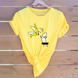 COTTON 100% Hot European and American Funny Banana Undress Short-sleeved Women's T-shirt Tops Oversized T Shirt