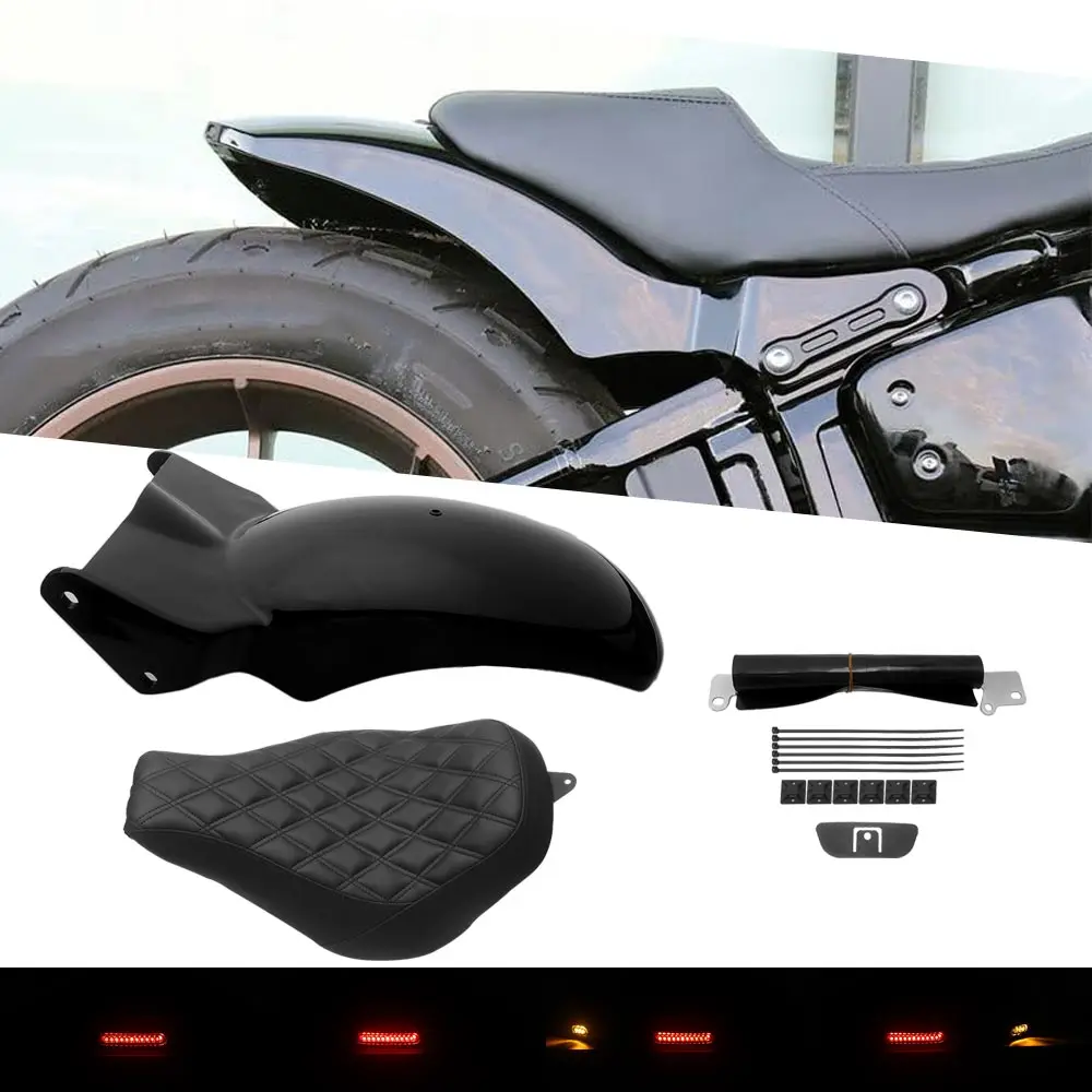 

Черное заднее крыло и сиденье Solo для Harley Softail Street Bob, Fat Bob, Slim, Low Rider, Sports Glide с шинами 180-200 мм, 2018-2023 гг.
