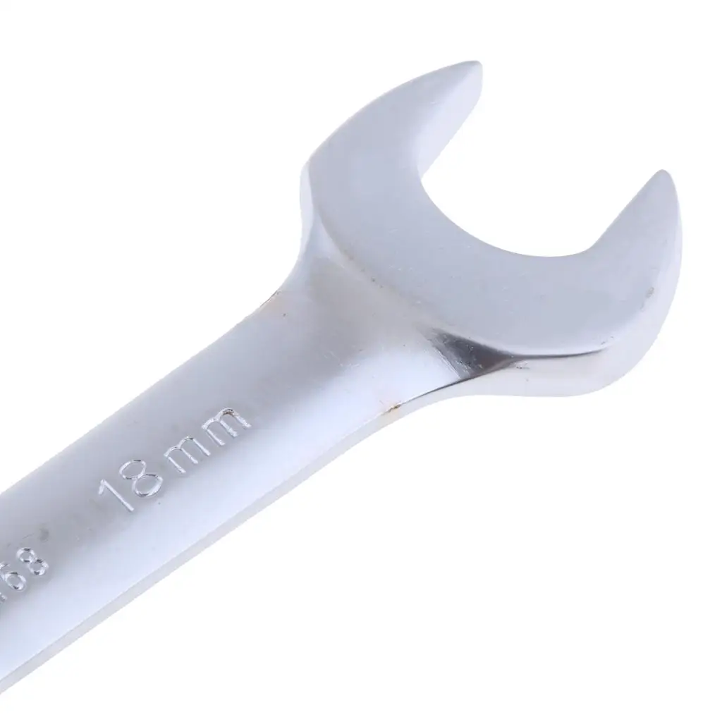 Mechanic Garage Tool Ratcheting Spanner 16 to 18 Mm Angled Open End Chrome Vanadium Anti Rust Design for Confined Spaces