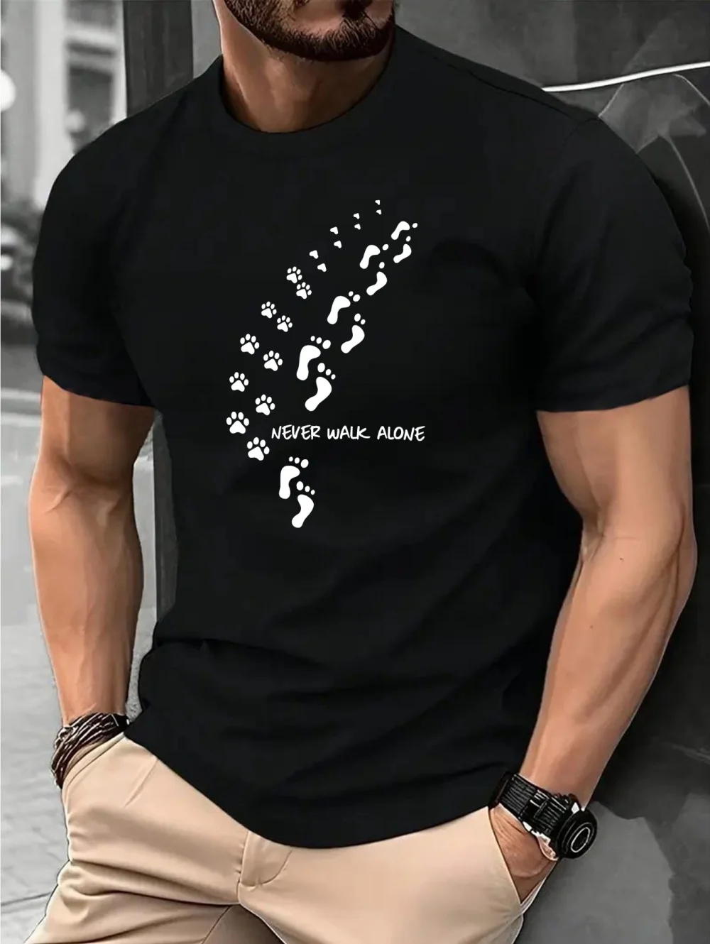 New Cute Men's Short Sleeve T-Shirt 3D Ink Dog Paw Print Summer Casual Round Neck Tops Pet Lover Apparel Loose Daily Man Clothes