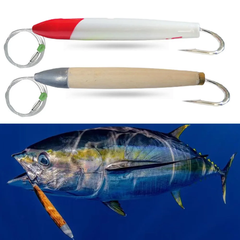 1pc Trolling Tuna Lures 2.5oz 6.1inch Boat Fishing Wooden Cedar Plug Saltwater Hook for Mahi Marlin Wahoo Big Game Fishing