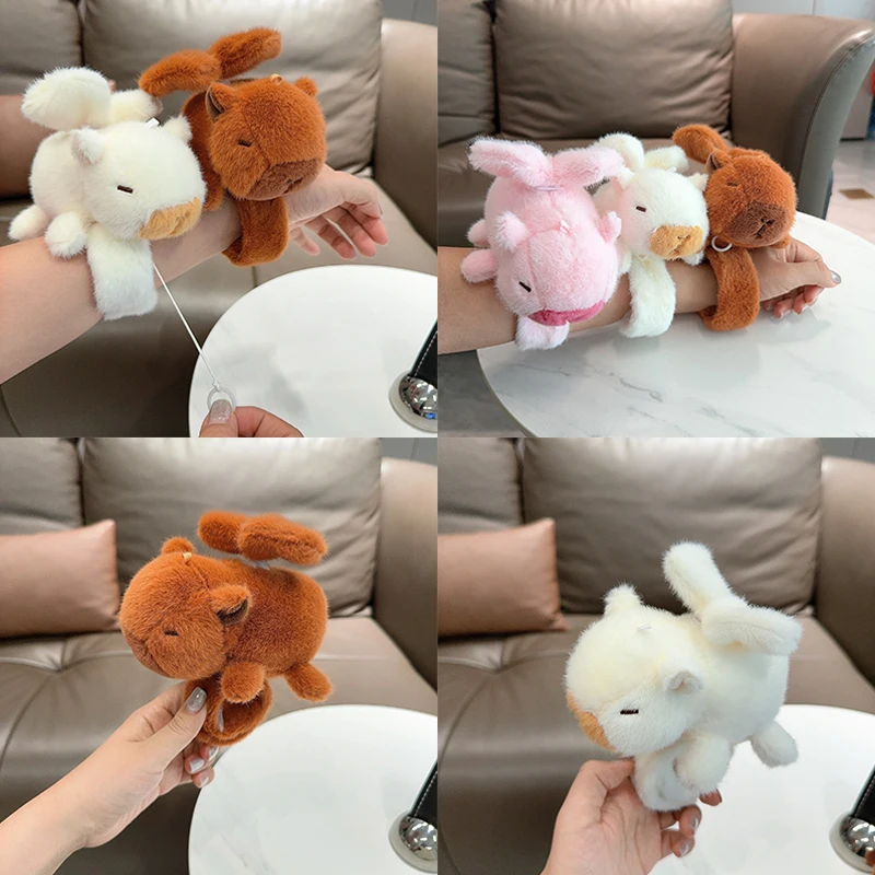 1PC Cute Wing Vibration Capybara Toy Bracelet Kawaii Plush Doll Papa Circle Cartoon Animal Plushie Interactive Toy Women Gifts