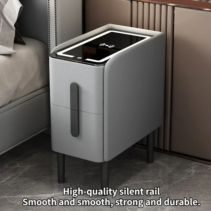 Ultra Narrow Smart Bedside Table Wireless Charging Creative Multi-Functional 3-tone LED Light Home Night Stands for Bedroom