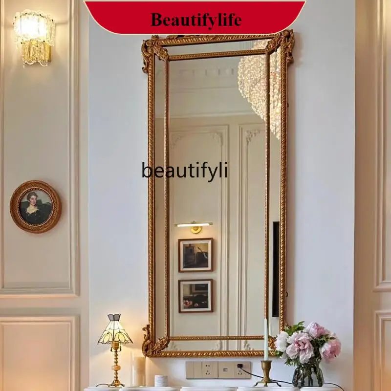 

F66 European style, retro full-length mirror, American carved full-length mirror, household wall, porch fireplace mirror