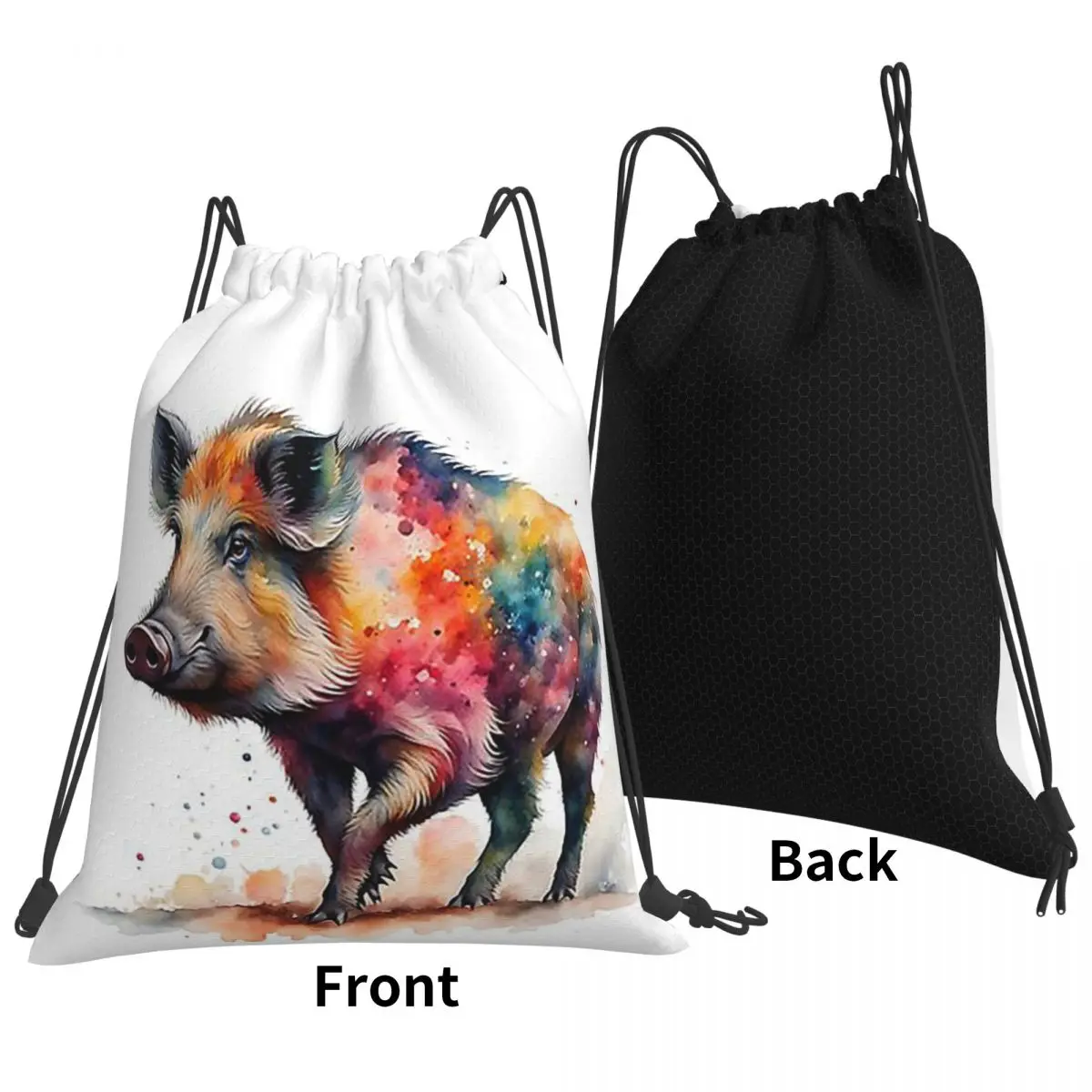 Colorful Watercolor Wild Boar Pig Backpacks Fashion Drawstring Bags Sports Bag Book Bags for Man Woman Students