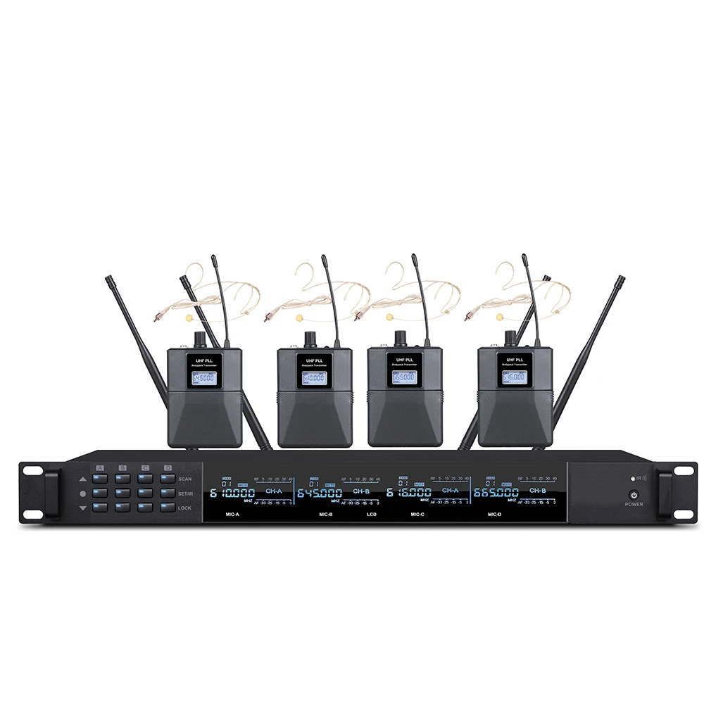 50hz Clip On 4 Channel Digital Wireless Conference Microphone System Battery With Belt Pack Transmitter For Church