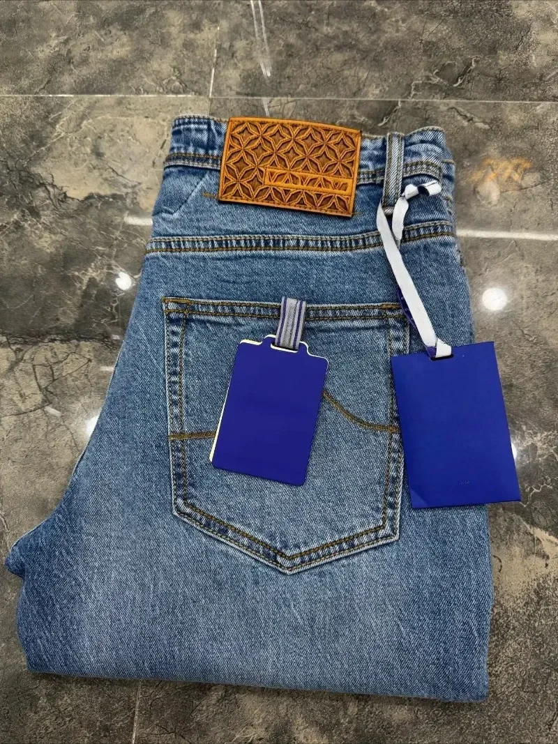 2026 Summer Men Thin Cotton Straight Jeans Business Embroidery Zipper Pocket Pants Sizes 29-40