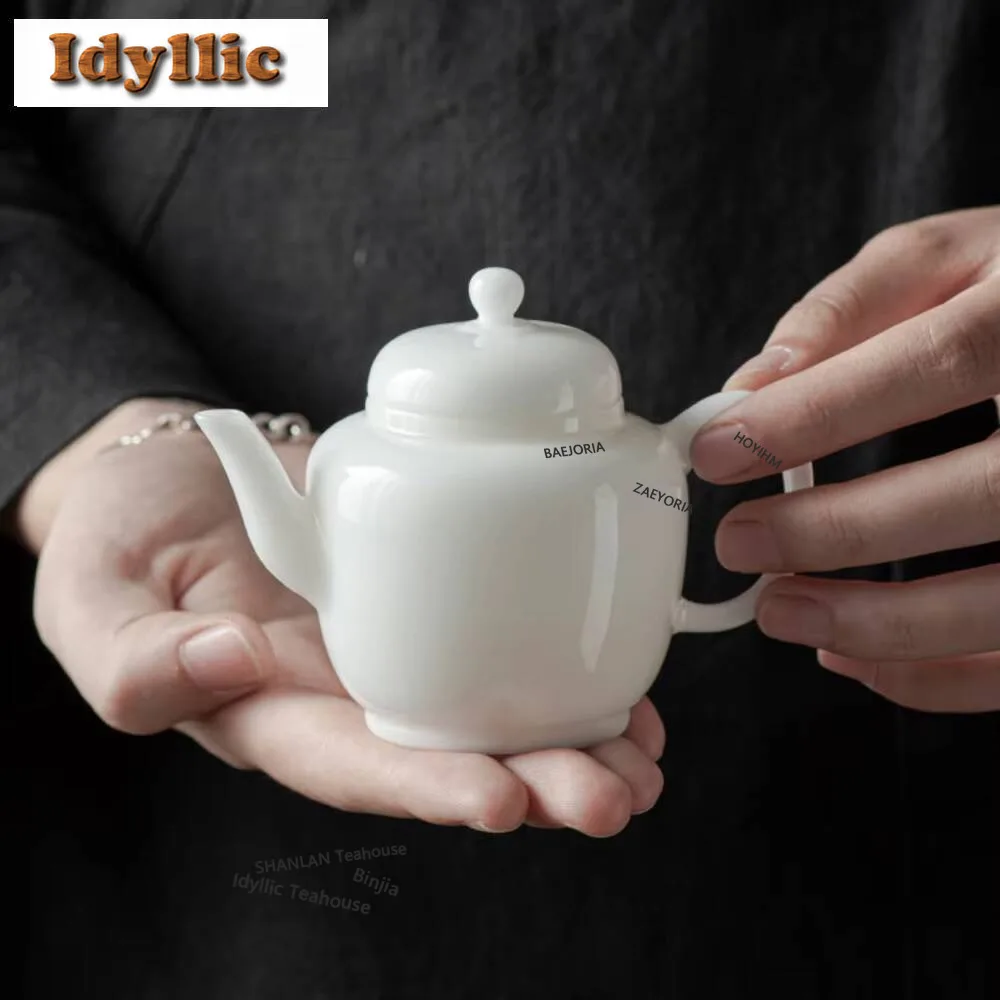 HOYIHM 85Ml Dehua Ice Seed Jade Porcelain Teapot Sheep Fat White Pot Tea Maker Kettle With Filter Chinese Set Accessories Gift