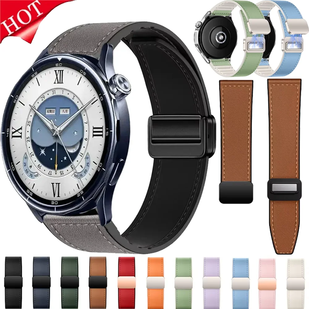 For Xiaomi Watch 5 S5-4-3-2 Magnetic Buckle Bracelet Amazfit Bip 6 5 Max/Active 3-2-Max 20mm 22mm Silicone+Leather Strap Correa